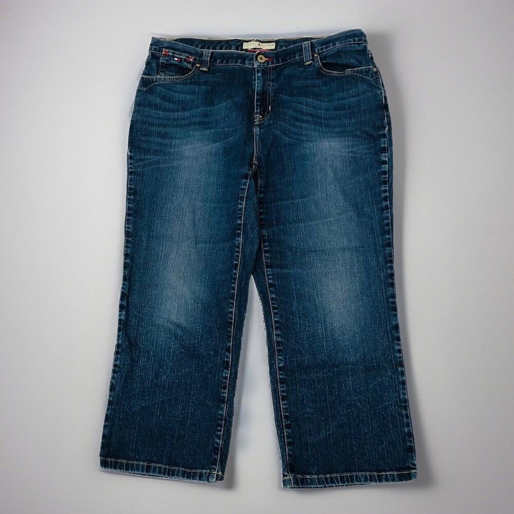 TOMMY HILFIGER Jeans Womens 36X24 Hipster Boot Whiskered Blue Stretch Cropped